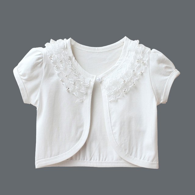 Chal infantil de otoño e invierno de algodón con perlas para niñas, abrigo tipo cárdigan blanco de manga larga y manga corta