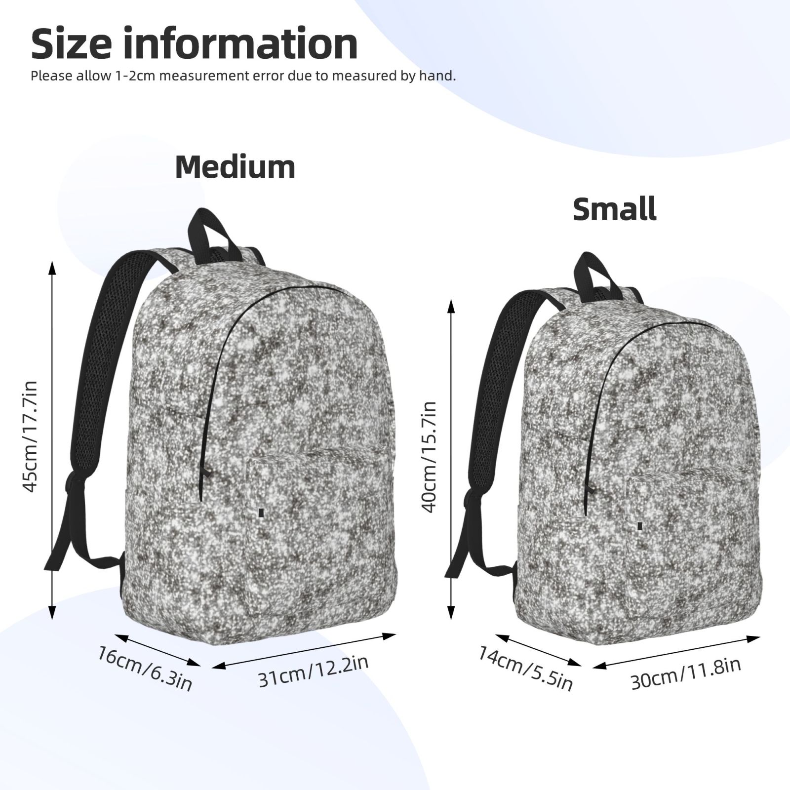 Rateoe Silver Glitter Pattern Canvas College Laptop Backpack,Travel Daypack,Durable Rucksack Travel Notebook Bag School Backpack Book Bag for Men Women-Small