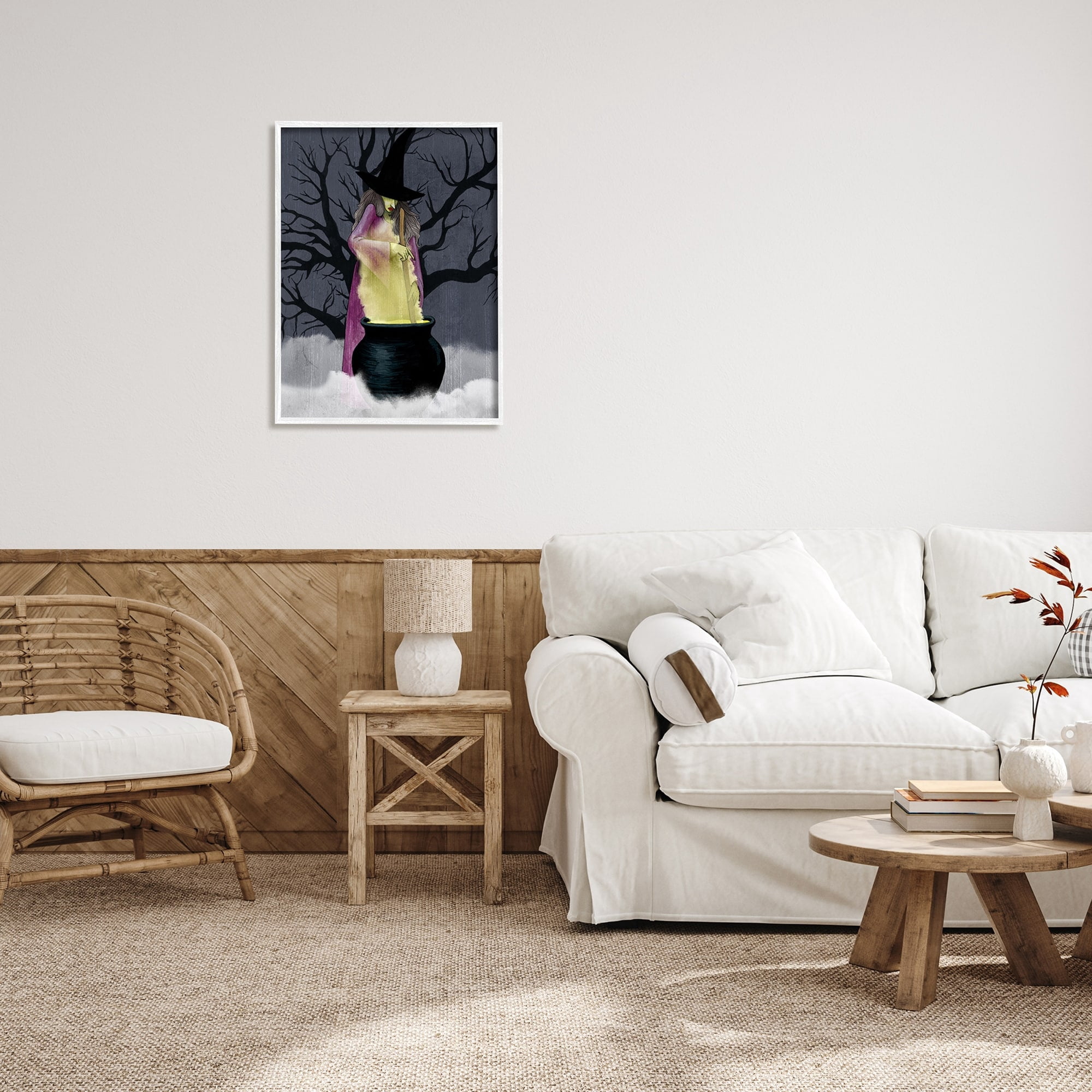 Witch Stirring Smokey Cauldron Spooky Halloween Night Fairy Tales & Fantasy Painting Framed Art Print Wall Art
