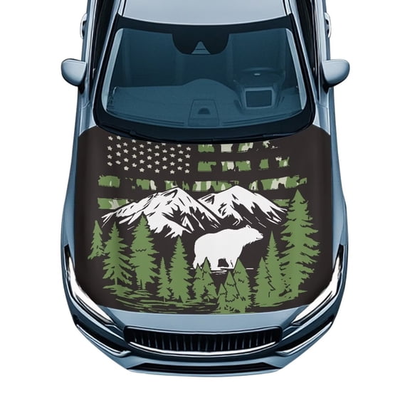 HUISEFOR Mountain Car Hood Cover All-Season Protection Car Hood Protector Fashion Automotive Exterior Accessories Easy Installation Universal Fit for Cars SUV