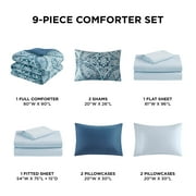 Regency Heights Full Size Comforter Sets, 9-Piece Bed in a Bag Full, Blue Bedding Comforter Set with Comforter, Flat Sheet, Fitted Sheet with Side Pockets