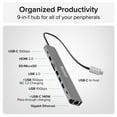 thumbnail image 2 of Plugable USB C Hub Multiport Adapter 140W Power Delivery Charging, 4K 60Hz HDMI, For USBC, USB4, Thunderbolt MacBook, Windows, Chromebook (USBC-9IN1E), 2 of 8