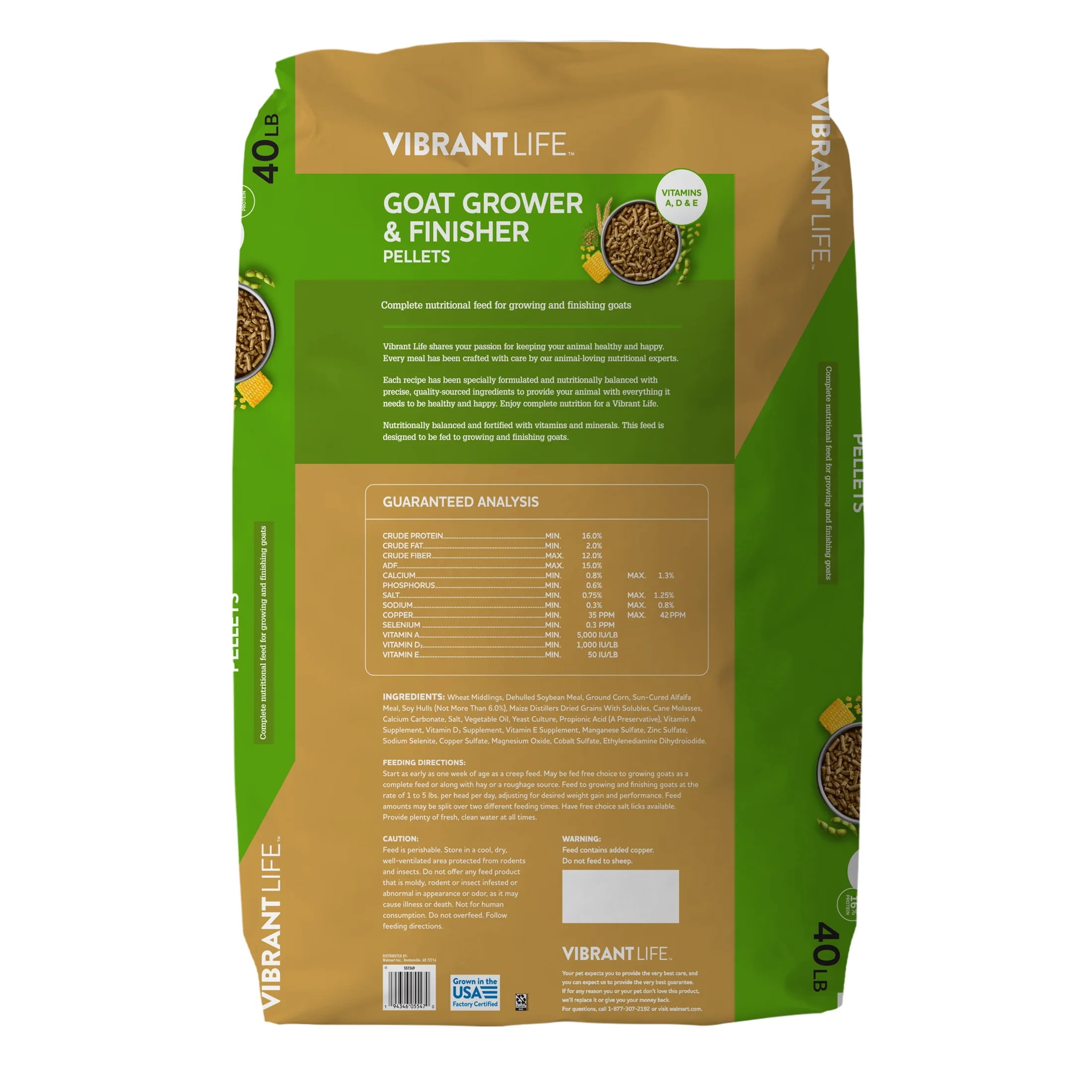 (2 pack) Vibrant Life Goat Grower & Finisher Pellets, 40 lb Bag