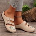 thumbnail image 3 of Women's Suede Clogs with Arch Support Floral Embroidery Slip On Wedge Platform Sandals Non Slip Close Toe Slides Beige Size 7.5, 3 of 7