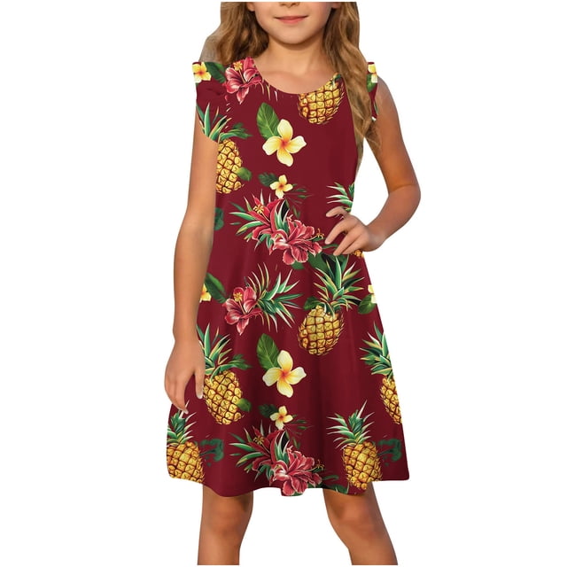 RXIRUCGD 2025 Vêtements d'Été pour Enfants Robe d'Été à Manches à Volants pour Filles 4-14T