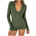 thumbnail image 2 of CALAFEBILA Pajama Women Button Down Pjs for Women Ribbed Knit Nightwear Notch Collar Yoga High Elastic Slim Bodysuit, 2 of 9
