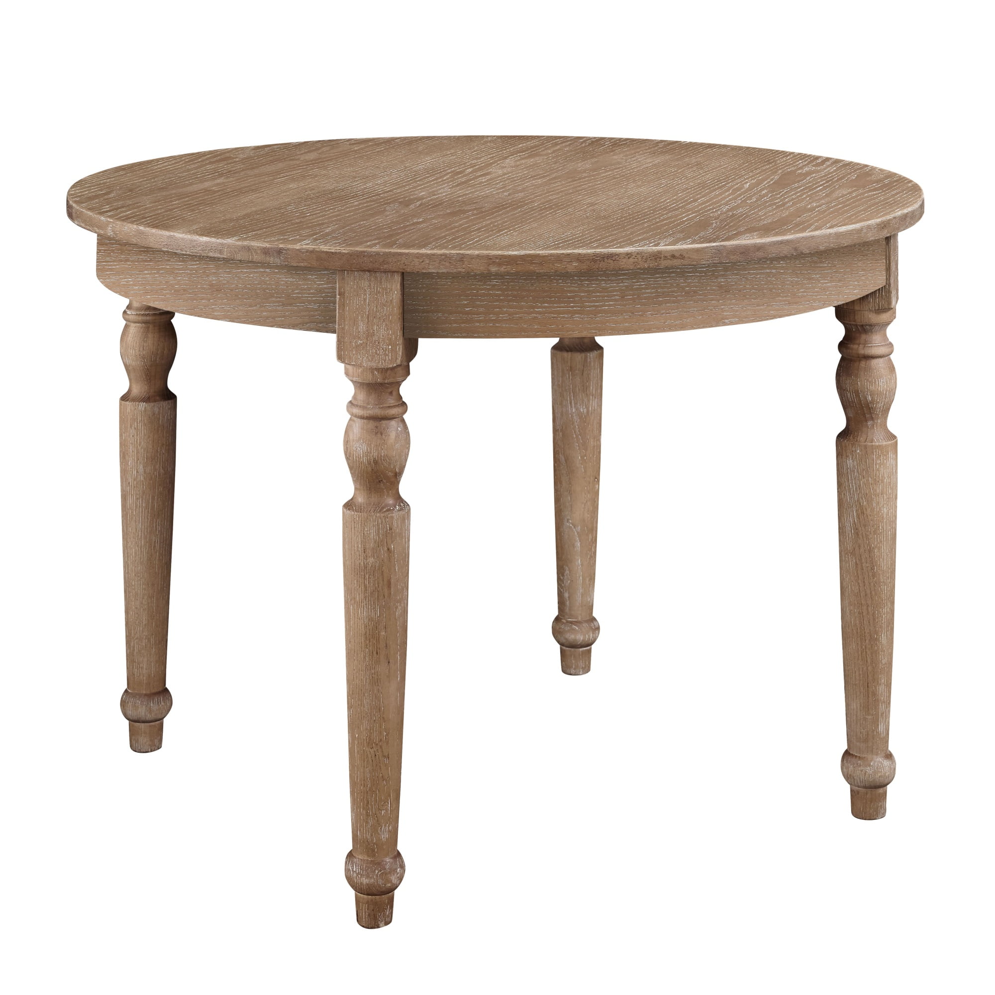 Transitional Style Wooden Round Table with Turned Legs, Dark Brown