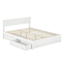 Wesley Queen Wood Platform Bed with Panel Footboard and Storage Drawers in White