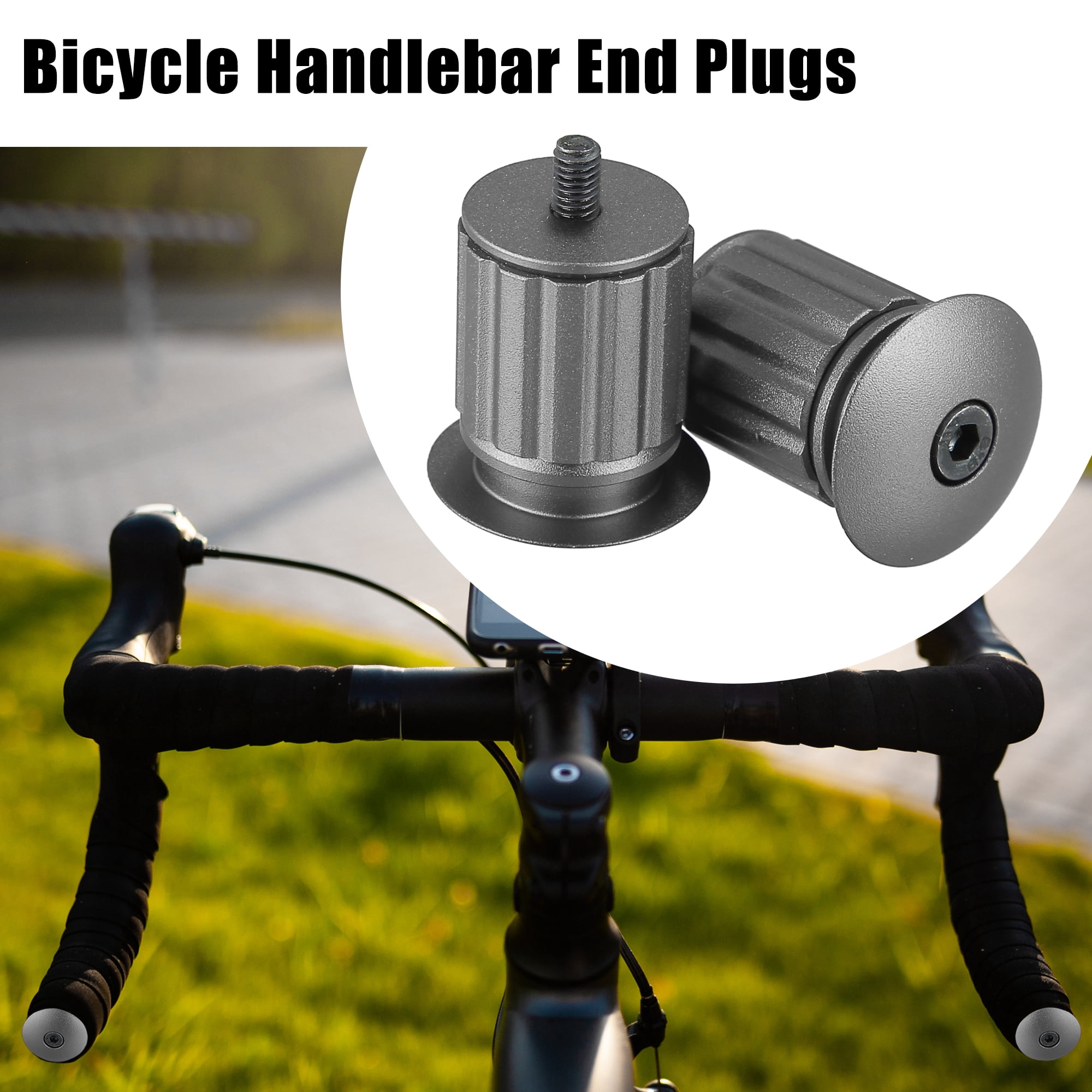 Unique Bargains Aluminum Alloy Handlebar End Plugs for Road Mountain Bicycle Titanium Tone