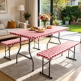 thumbnail image 5 of Picnic Table Cover 3-Piece Set Waterproof Stain Resistant Elastic Tablecloth with Bench Covers for Outdoor Patio Camping and Dining, 5 of 5
