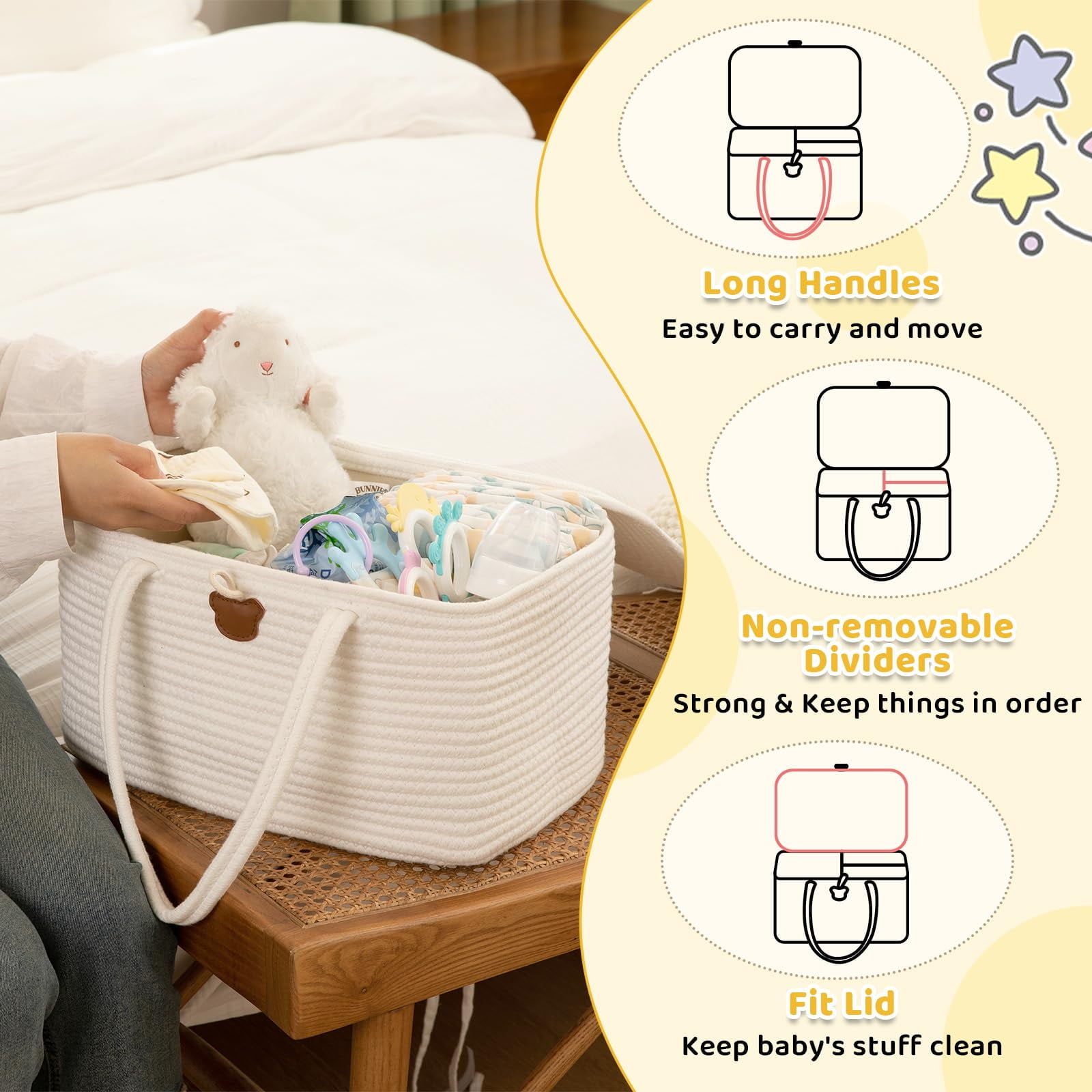DIY.STORE Large Diaper Caddy Organizer for Baby, Portable Baby Basket with Handles, Baby Gift Basket for Newborn, Diaper Organizer for Changing Table and Car- White