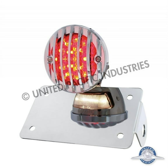 United Pacific Motorcycle LED "Bobber" Style Horizontal Tail Light w/ Chrome Grille Bezel-Red Lens, each