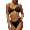 thumbnail image 3 of WREESH Womens High Cut Bikini Sets Split Solid Two-Piece Bikini Swimsuit Beach Bathing Suit Black, 3 of 6