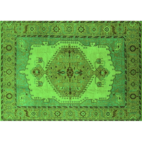 Ahgly Company Indoor Rectangle Oriental Green Industrial Area Rugs, 8' x 12'