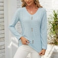 thumbnail image 4 of tarylea Womens Tops Crew Neck Eyelet Long Sleeve Blouse Solid Color Dressy Loose Shirts Casual Fall Trendy Dailywear Tops, 4 of 6