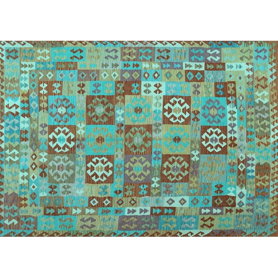 Ahgly Company Indoor Rectangle Southwestern Light Blue Country Area Rugs, 6' x 9'