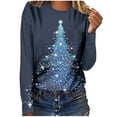 thumbnail image 6 of Festival Saving Christmas Tshirts Women Round Neck Long Sleeve Christmas Tree Print Blouse for Holiday Wear Comfort Fit Shirt Style Top Tees My Items, 6 of 9