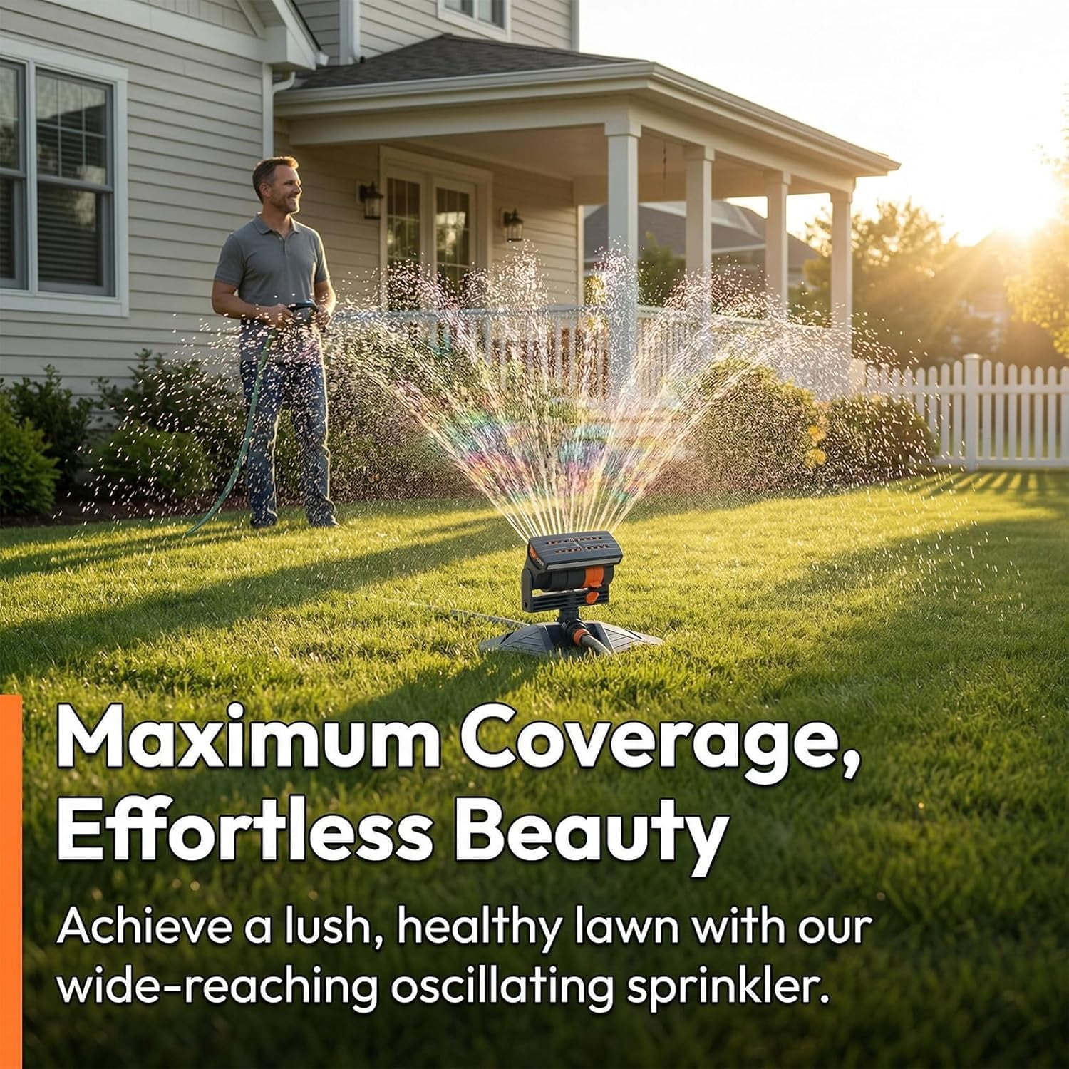 2026 New Adjustable Oscillating Sprinkler, Wide Coverage Lawn Sprinkler with 16 Nozzles, Mini Turbo Oscillating Water Sprinkler for Yard & Garden, Black-A (Includes 5m Hose)