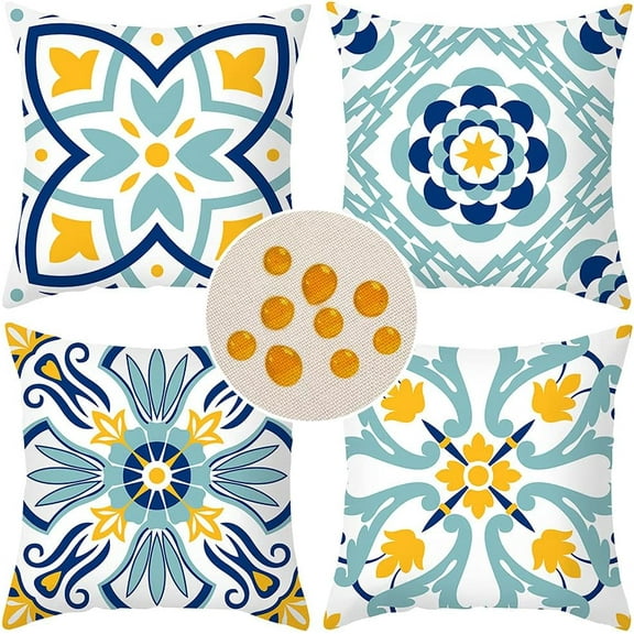 Outdoor Pillow Covers Set of 4 Geometric Patterns Waterproof Throw Pillow Covers 16x16 inch Boho Decorations for Funiture Patio Garden Home