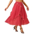 thumbnail image 4 of YIZYIF Womens Belly Dance Performance Costume Sequin Beaded Chiffon Skirt Indian Dance Costume Red One Size, 4 of 7