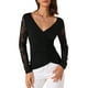 thumbnail image 1 of INSPIRAR CHIC Blusas Casuales de Manga Larga de Encaje de Malla con Cuello en V Floral para Mujeres Talla S Negra, 1 of 5