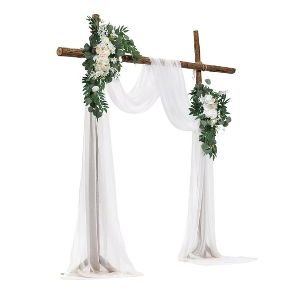 Elegant Floral Wedding Arch Kit with Drapes - Includes 2 Flower Arrangements&2 Sheer Curtains for Ceremony Backdrop,Bouquets,Reception Decor
