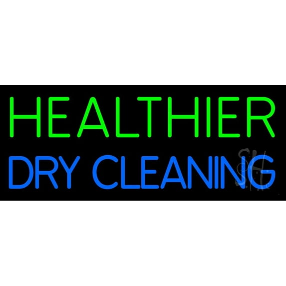 Healthier Dry Cleaning LED Neon Sign 13" Tall x 32" Wide - inches, Black Square Cut Acrylic Backing, with Dimmer - Bright and Premium built indoor LED Neon Sign for Storefront.