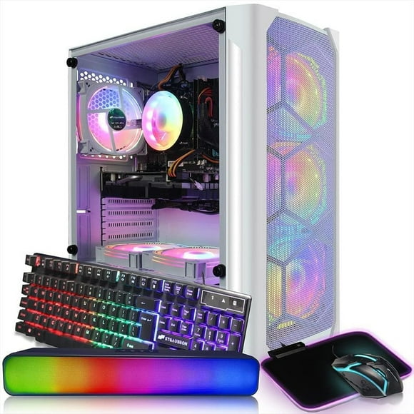 STGAubron Gaming Desktop PC Computer,Intel Core I7 3.4GHz up to 3.9GHz, GeForce GTX 1660 Ti 6G GDDR6, 16G RAM, 512G SSD, WiFi, BT 5.0, RGB KB&MS&MS Pad, RGB BT Sound Bar, W10H64