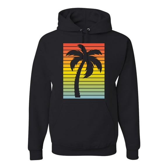 Tropical Palm Tree Silhouette | Mens Pop Culture Hooded Sweatshirt Graphic Hoodie, Black, Small