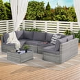 thumbnail image 2 of 7 Piece Patio Furniture Set, Aluminum Frame Wicker Woven Conversation Sectional Sofa with Square Coffee Table and Cushions, 2 of 8