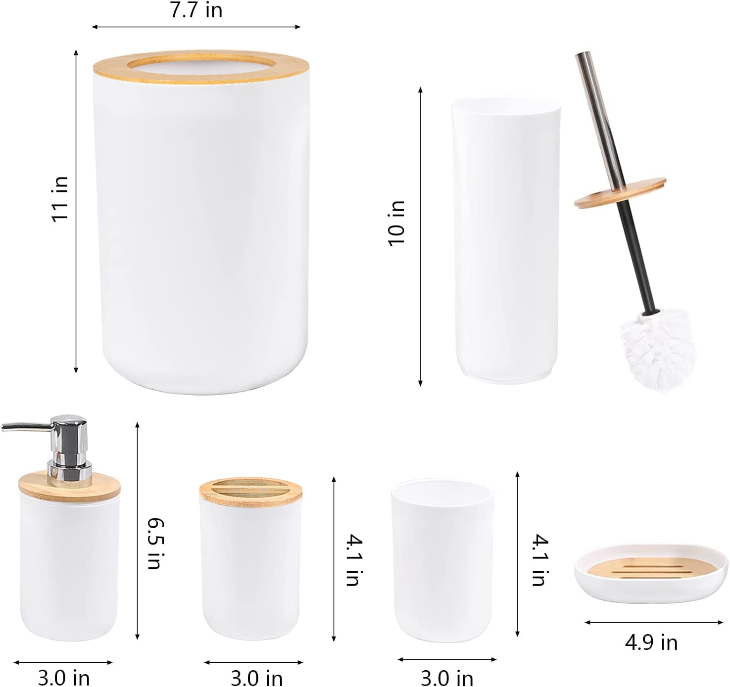 CERBIOR 6-Piece Bamboo Bathroom Accessory Set, Modern White