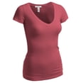 thumbnail image 3 of Essential Basic Women's Plain Short Sleeve T-Shirt V-Neck Top Junior & Plus Sizes, 3 of 4