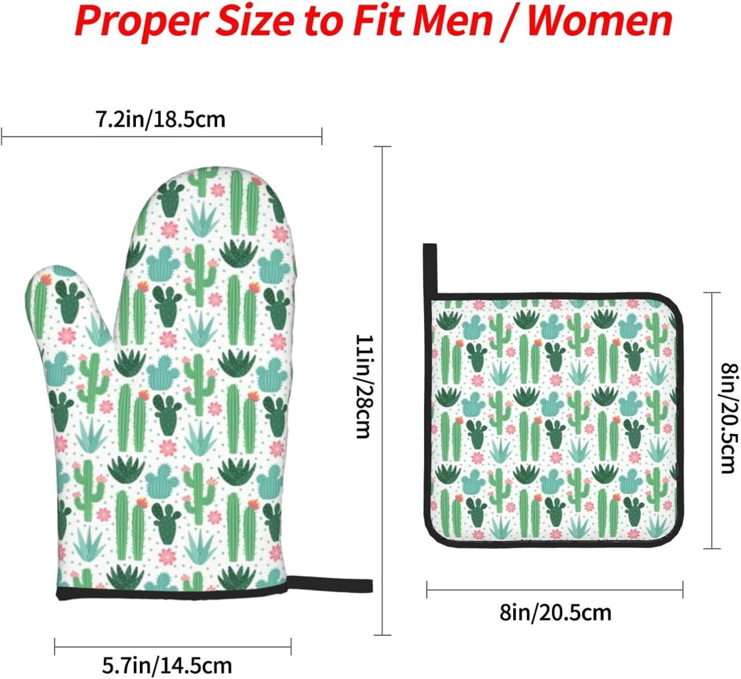Cactus Oven Mitts Pot Holders Set of 4, Kitchen Gloves Potholders Heat Resistant for Chef Baking Cooking Grilling BBQ