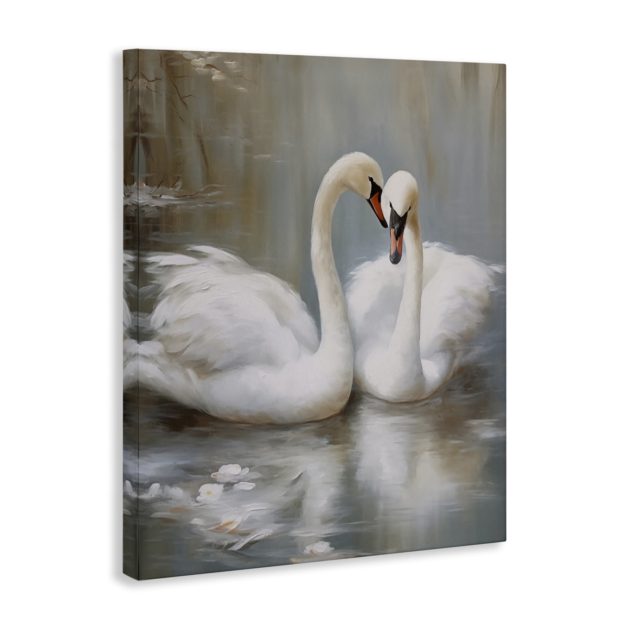 Stupell Industries Kissing Swans on Pond Animals Painting Wrapped Canvas Canvas Art Print Wall Art, 30 x 40
