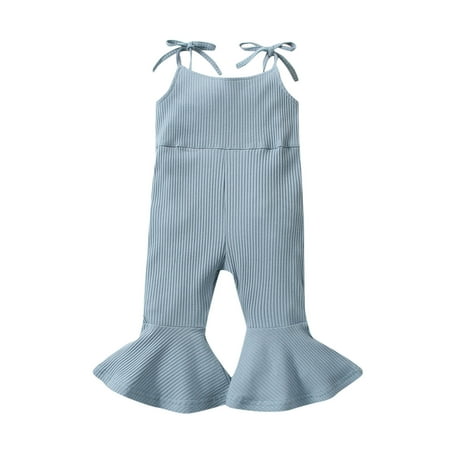 

HIBRO Toddler Girls Sleeveless Solid Ribbed Romper Suspenders Jumpsuit Clothes Christmas Jumpsuit for Baby Girl Pom Romper Baby Girl