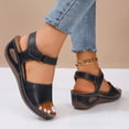 thumbnail image 4 of Women's Chunky Wedge Sandals Comfortable Open Toe Ankle Strap Summer Walking Sandals with Buckle Plus Size Solid Color Round Toe Open Toe Wedge Heel Sandals Black 8.5, 4 of 8