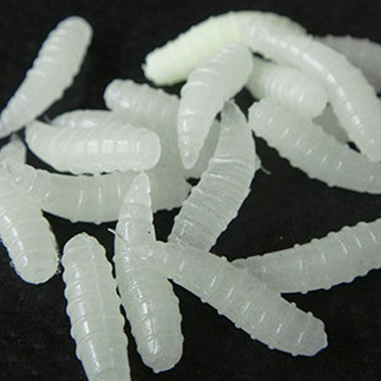 100pcs Worms Glow Maggot Grub Lure Baits Fishing Lures (White) 