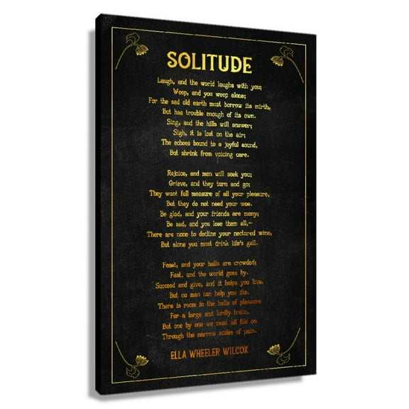 Solitude Poem Wall Decor Ella Wheeler Wilcox Quote Wall Art Poetry Poster Painting Prints Pictures for Living Room Printed Canvas Decoration Vertical Artwork Framed 20x30 in