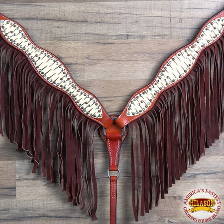 Western Fringe - HILASON WESTERN AMERICAN LEATHER HORSE BREAST COLLAR TAN OFF WHITE BROWN FRINGES