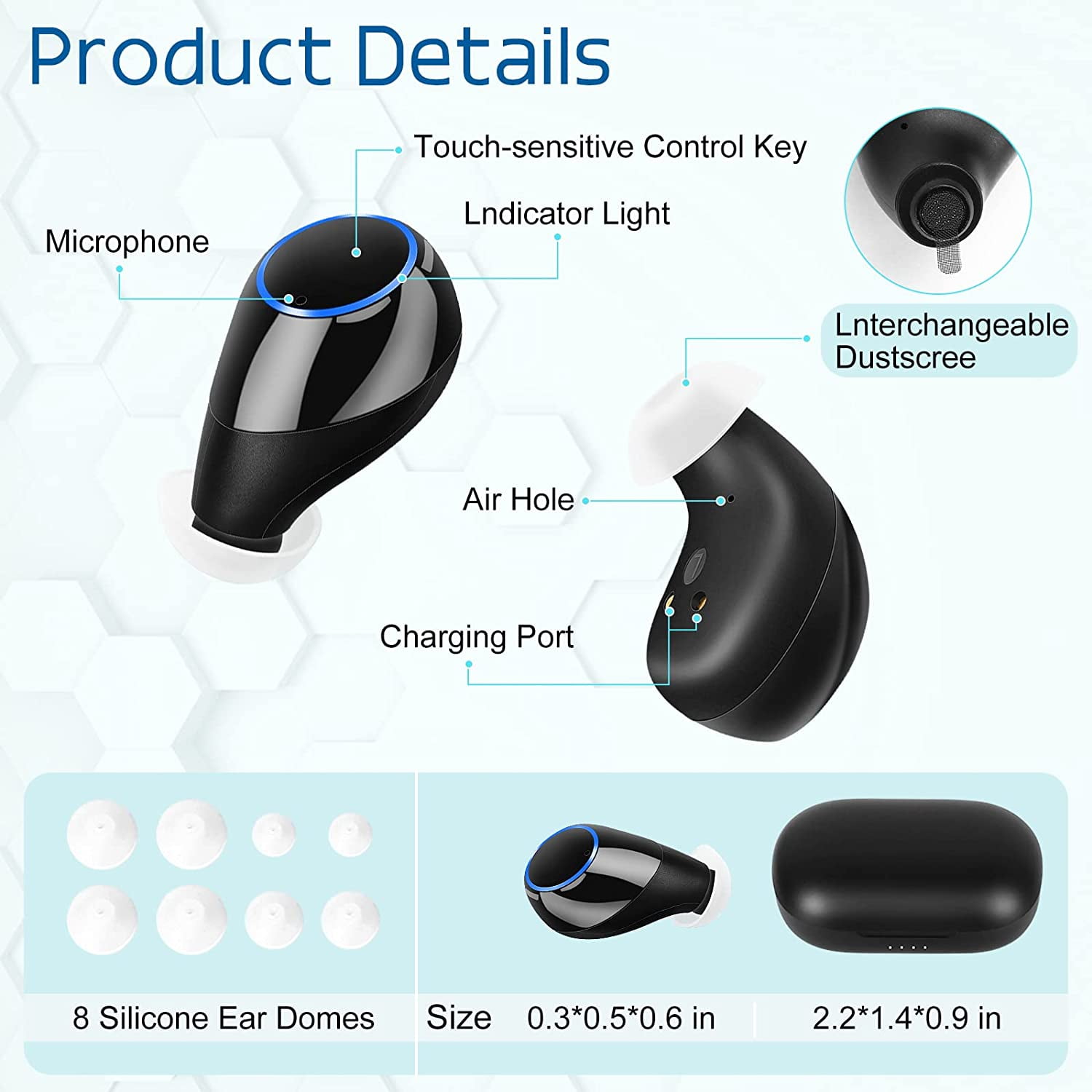 Sound Amplifier For Ears Rechargeable, In-ear Digital Sound Amplifier,Pair,Black
