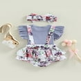 thumbnail image 4 of Baby Girl‘s Romper   Neck Ruffle Sleeve Bowknot Decorated Floral Printed Patchwork Romper + Headband, 4 of 7