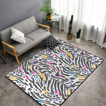 Shaggy Area Rug, Zebra print colorful cute Rugs for Living Room Bedroom Non Slip Door Mat Indoor Carpet Machine Washable Nursery Home Decor Floor Mats for Entryway 60x39in