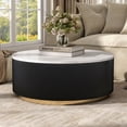 thumbnail image 2 of Furniture of America Jaine Modern Marble Top Round Coffee Table, Black and White, 2 of 13