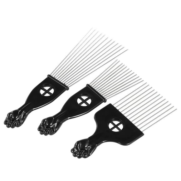 Yeacher 3Pcs Metal Afro Comb African American Pick Comb Hair Brush Hairdressing Styling Tool Black Fist