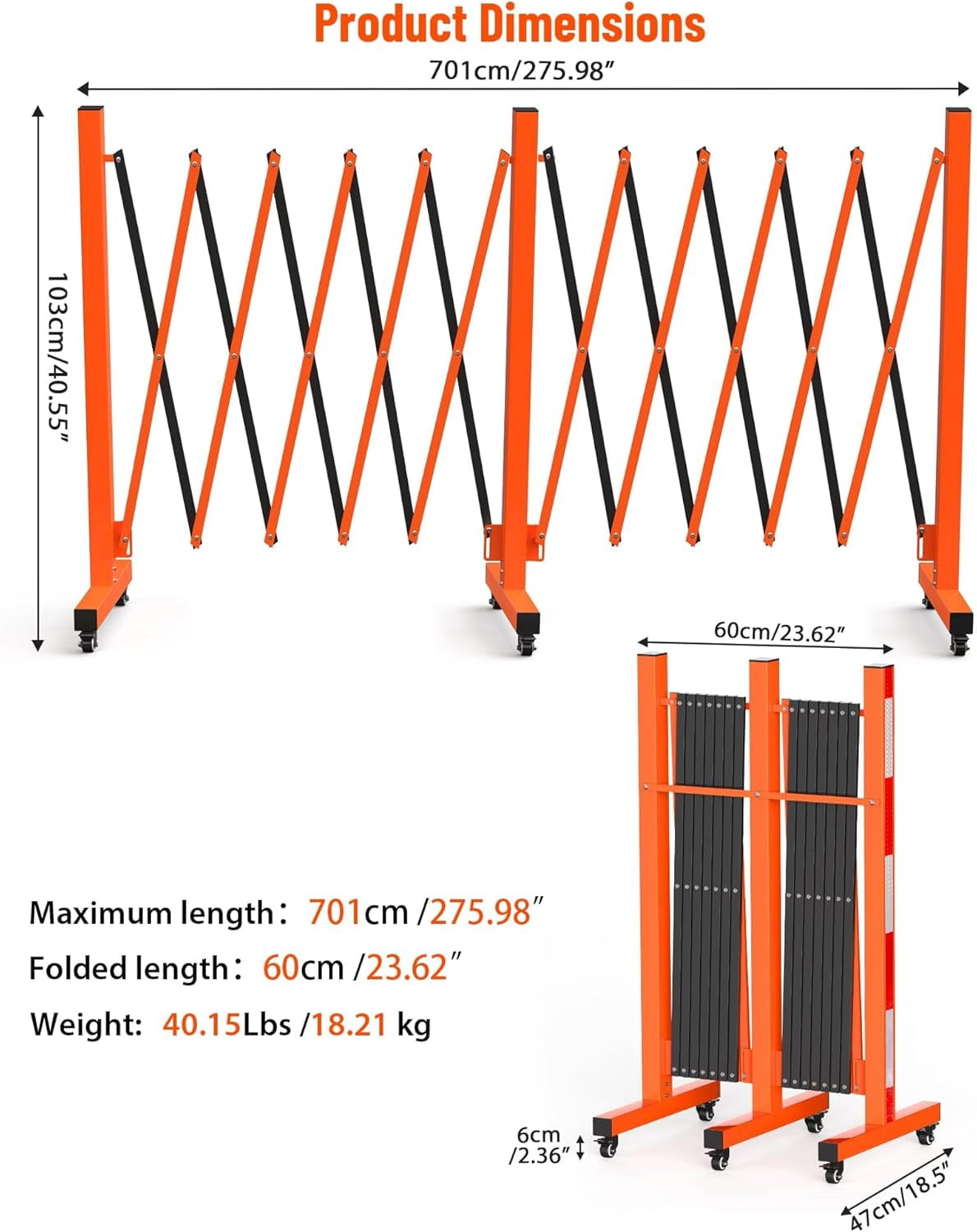 Huisuilinss Expandable Garden Fence Portable Barricade Gate with Casters,Adjustable Flexible Fence Mobile Barricade Safety Barrier Safety Barricade Movable Fence For Industrial or Residential Use