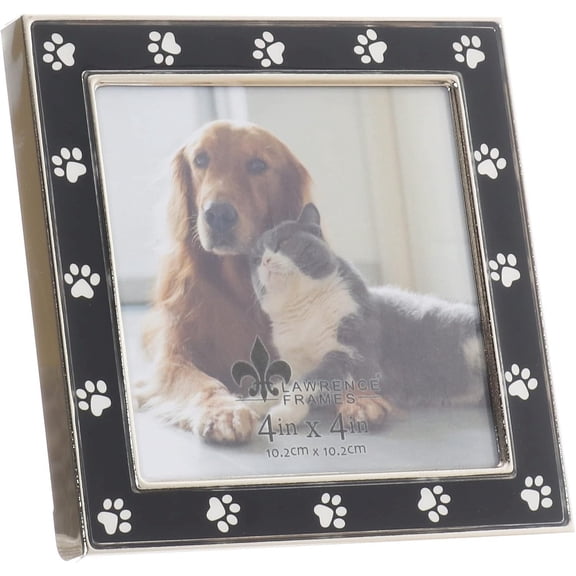 Black Enamel and SILVER 4x4 Paw Print frame - 4x4