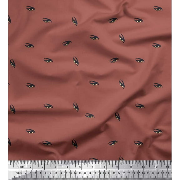 Soimoi Brown Poly Georgette Fabric Eyes Face Print Fabric by the Yard 42 Inch Wide