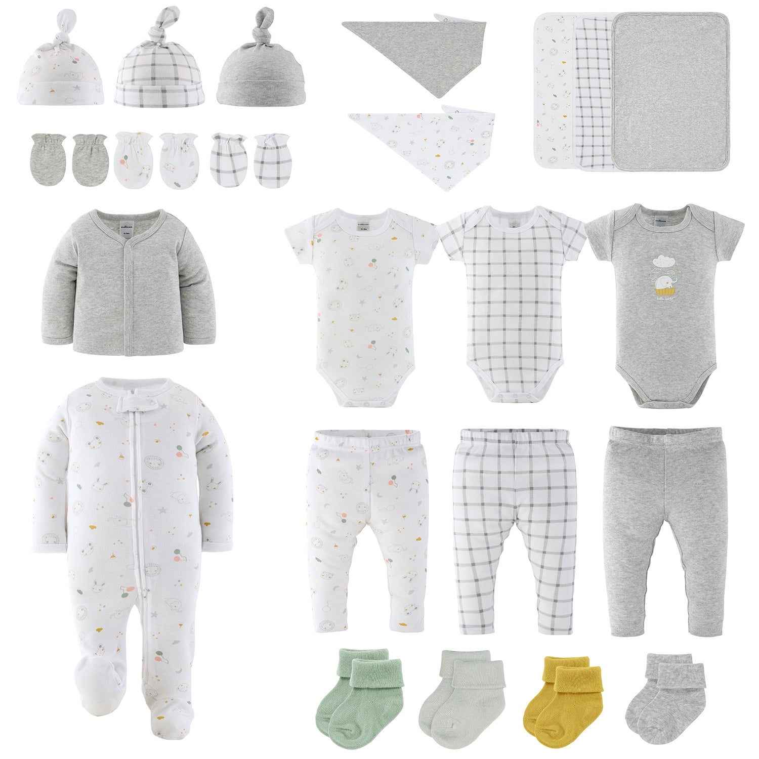 The Peanutshell Layette Gift Set, Hello World Baby Clothes with Bibs, 0-3 Months, 23 Piece Set