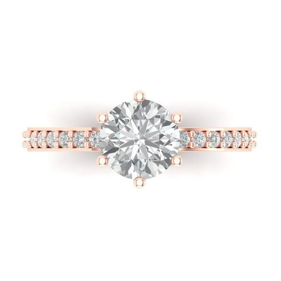 1.71ct Round Cut White Sapphire 14k Pink Rose Gold Engraving Statement Bridal Wedding Designer Ring Size 10.5