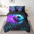 thumbnail image 3 of Castle Fairy Boys Soccer 7-Piece Twin Bedding Sets,Geometric Honeycomb Bedding Comforter Set,Abstract Lightning Breathable Sheet Sets,Microfiber Sport Theme Bedroom Decor,Reversible, 3 of 9